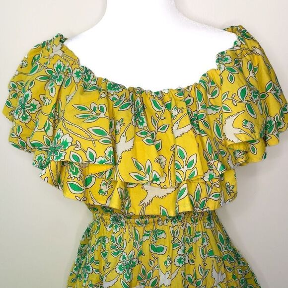 Rhode Dotty Off-The-Shoulder Yellow Eden Floral-Print Cotton Mini Dress Small - Picture 3 of 10